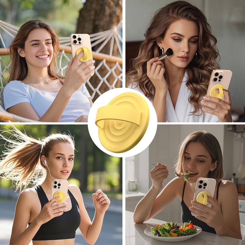 COFFKER Magnetic Phone Grip Ring Holder, Liquid Silicone Magnet Cell Phone Grip Finger Loop, Compatible with Magsafe, Back of Phone for iPhone 17/16/15/14/13/12 Series, Yellow - Image 2